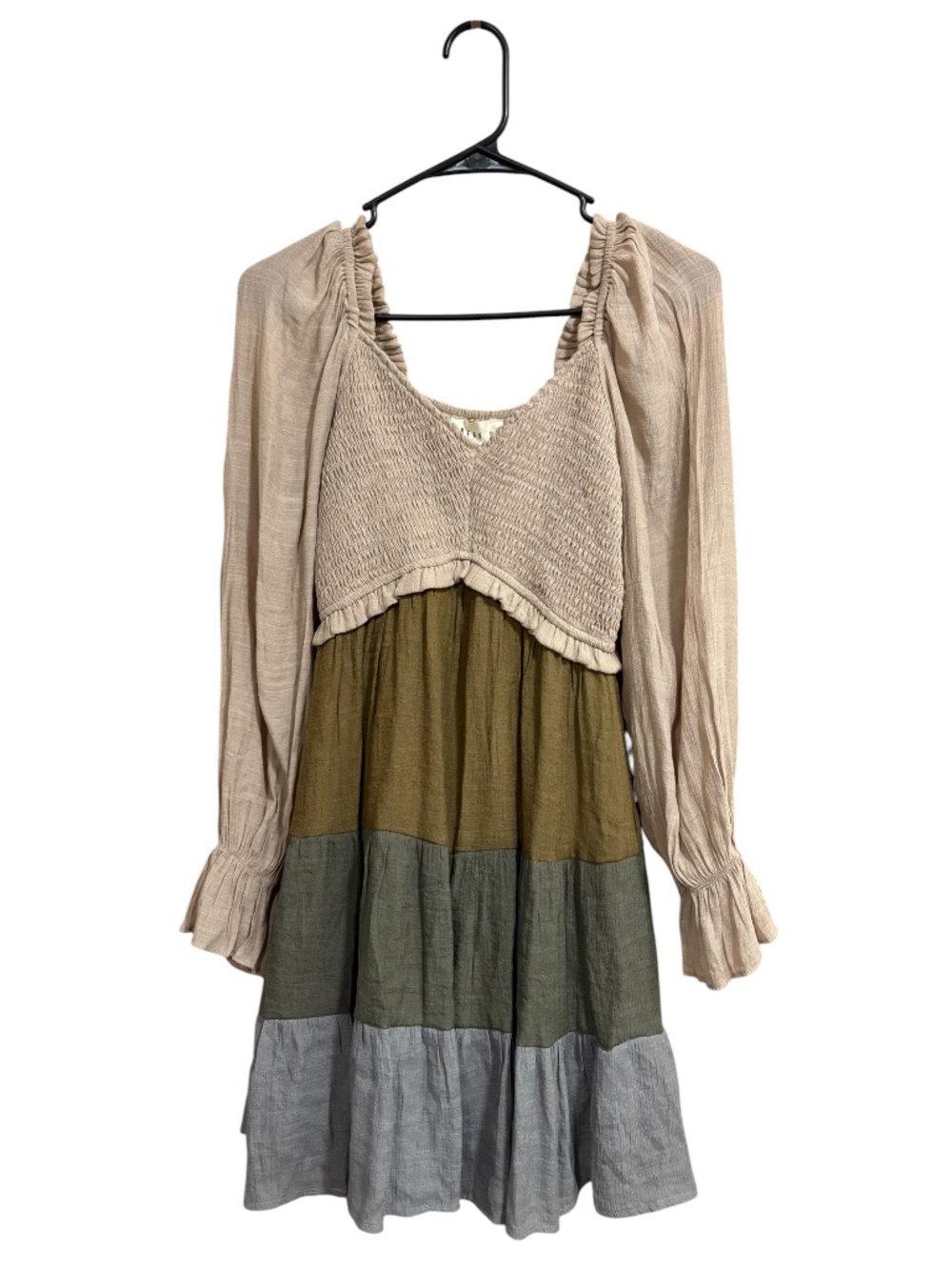 Dress Up Earth Tone Colorblock Tiered Mini Dress
